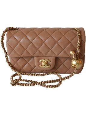 Chanel Lambskin Quilted Mini CC Pearl Crush Rectangular Flap Bag Caramel